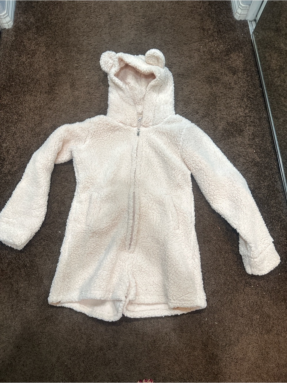 Faux Sherpa Hooded Romper - Cream